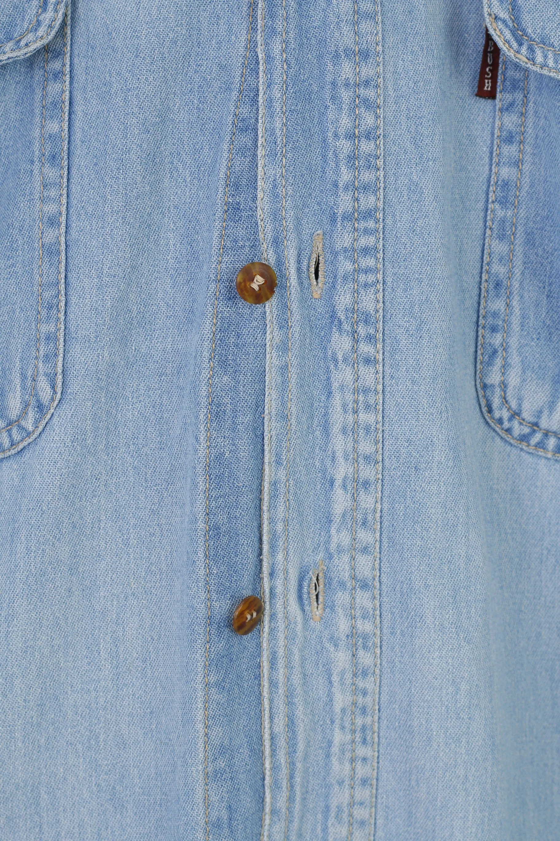 Blue Mens XXL Long Sleeve Denim Shirt - American Jeanswear Cotton Collared Top