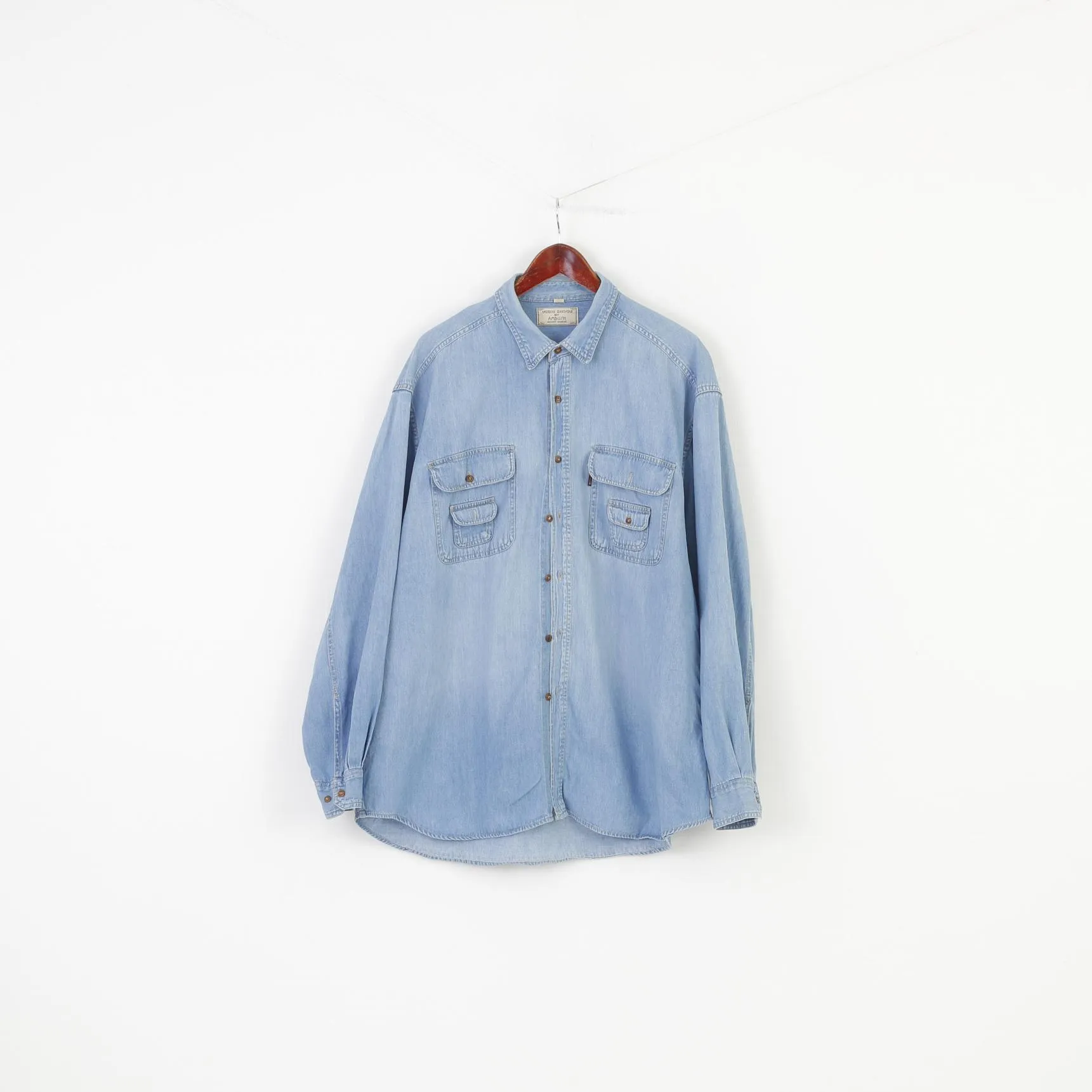 Blue Mens XXL Long Sleeve Denim Shirt - American Jeanswear Cotton Collared Top