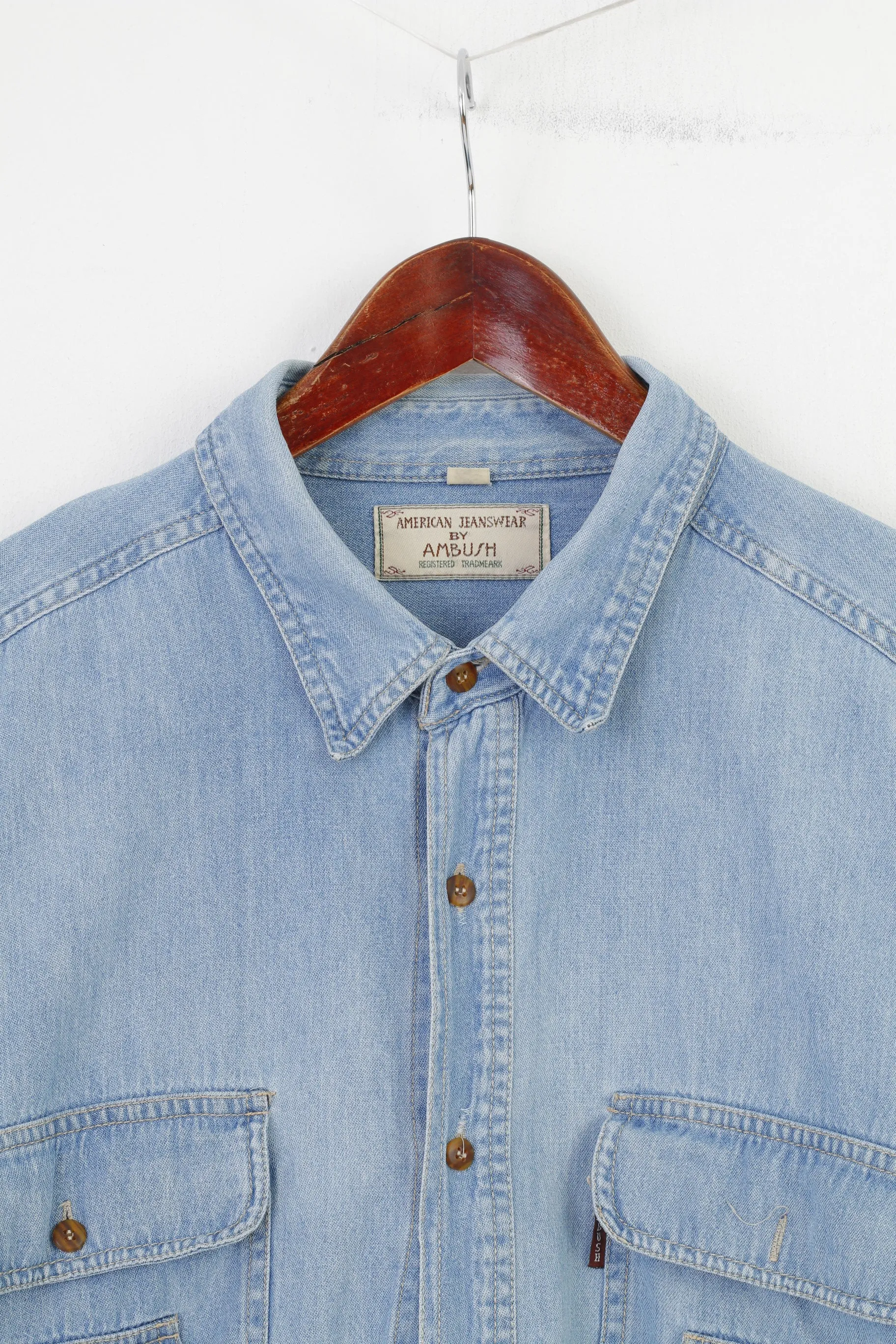 Blue Mens XXL Long Sleeve Denim Shirt - American Jeanswear Cotton Collared Top