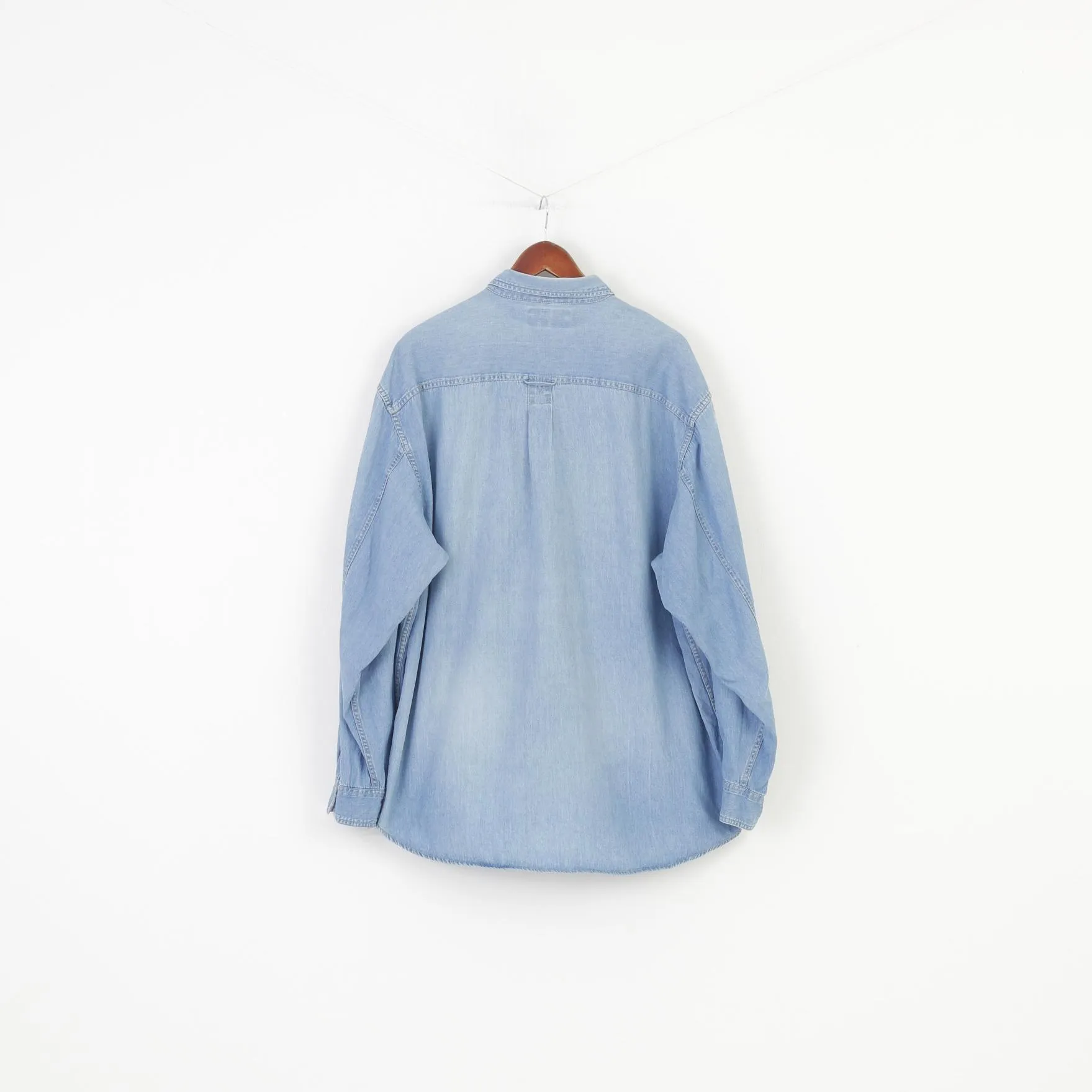 Blue Mens XXL Long Sleeve Denim Shirt - American Jeanswear Cotton Collared Top