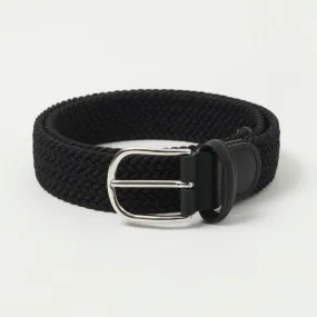 Mens Anderson 3.5cm Black Leather-Trimmed Elastic Woven Belt - Stylish and Durable Accessory
