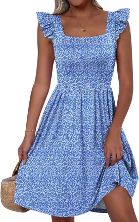 ANRABESS Womens Summer Short Dress 2025 Square Neck Sleeveless A Line Ruffled Wedding Casual Cute Teen Beach Mini Sundress