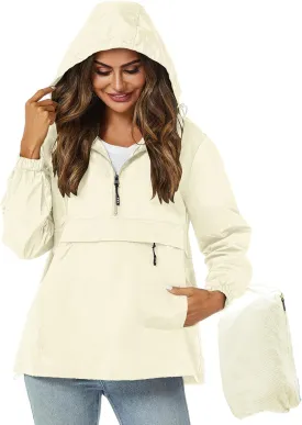 Avoogue Womens Rain Jacket with Hood,Pullover,Packable,Lightweight,Windbreaker,Waterproof,Breathable.