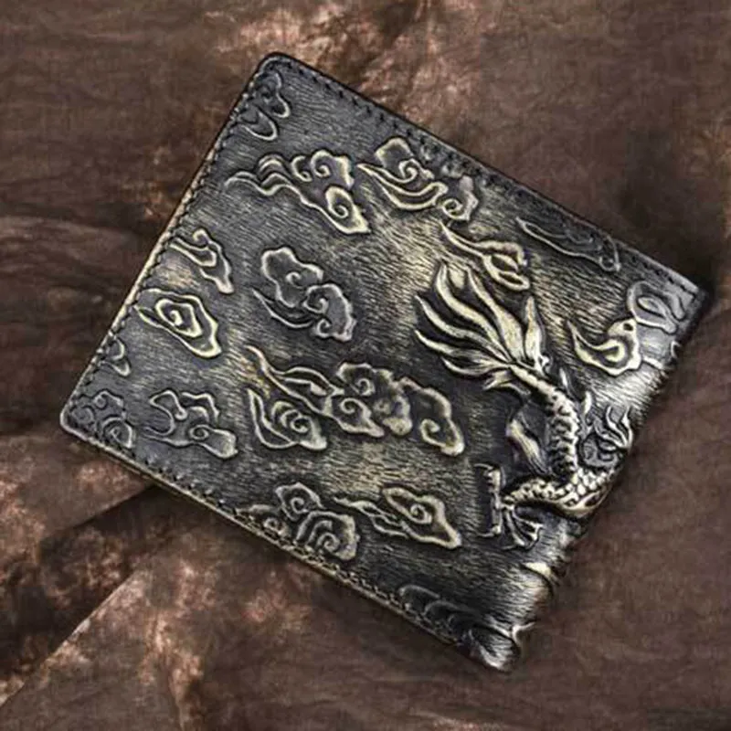 BAOERSEN  Genuine Leather Chinese Style Dragon Pattern Wallet Card Holder