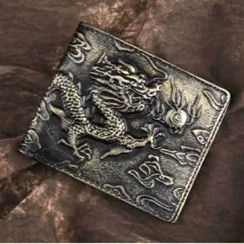 BAOERSEN  Genuine Leather Chinese Style Dragon Pattern Wallet Card Holder