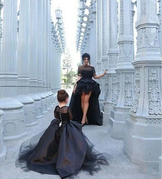 Vintage-Inspired Black Mother and Daughter Matching High-Low Prom Dresses for Kids Pageants - Elegant Little Girl Dresses