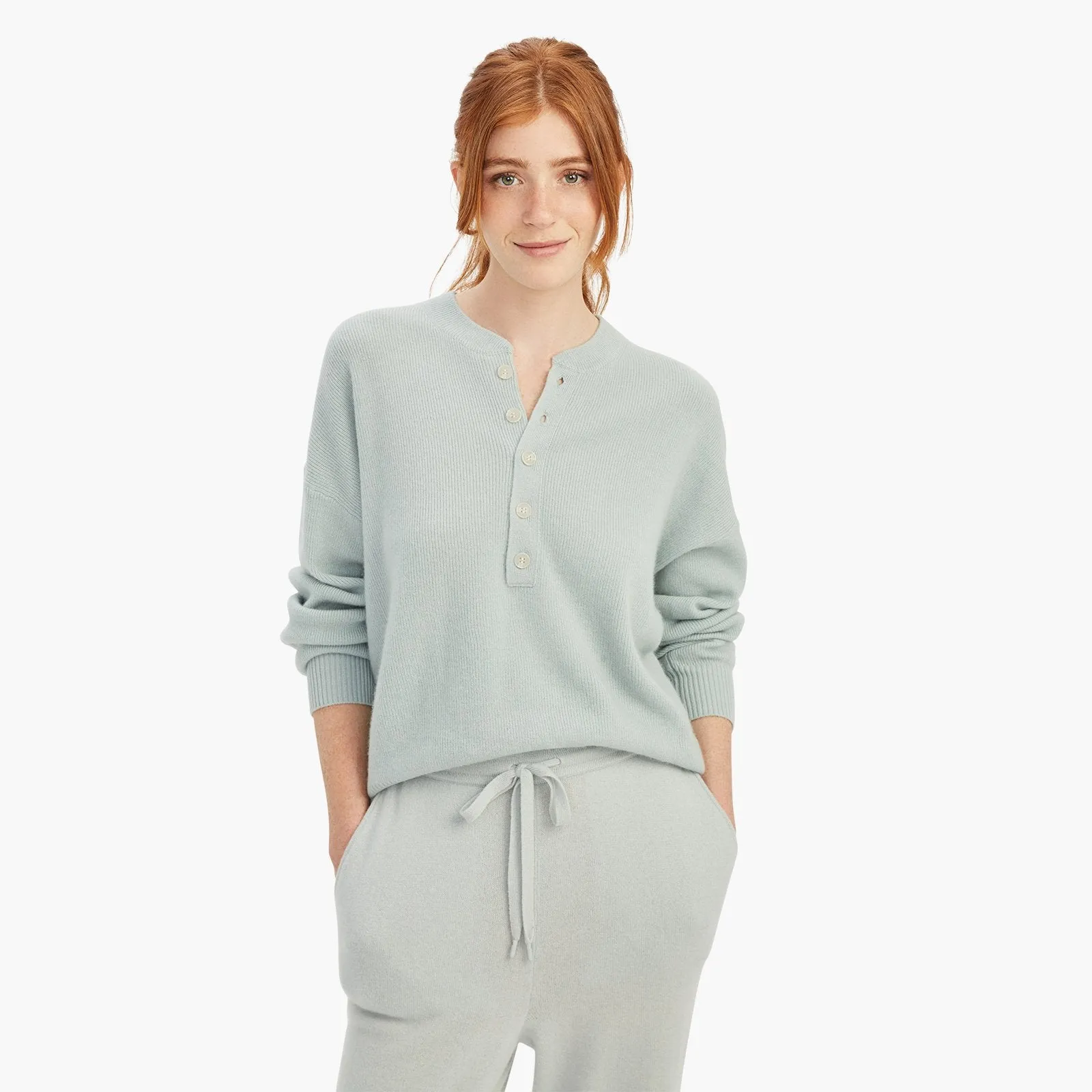 Ribbed Cashmere Henley Sweater