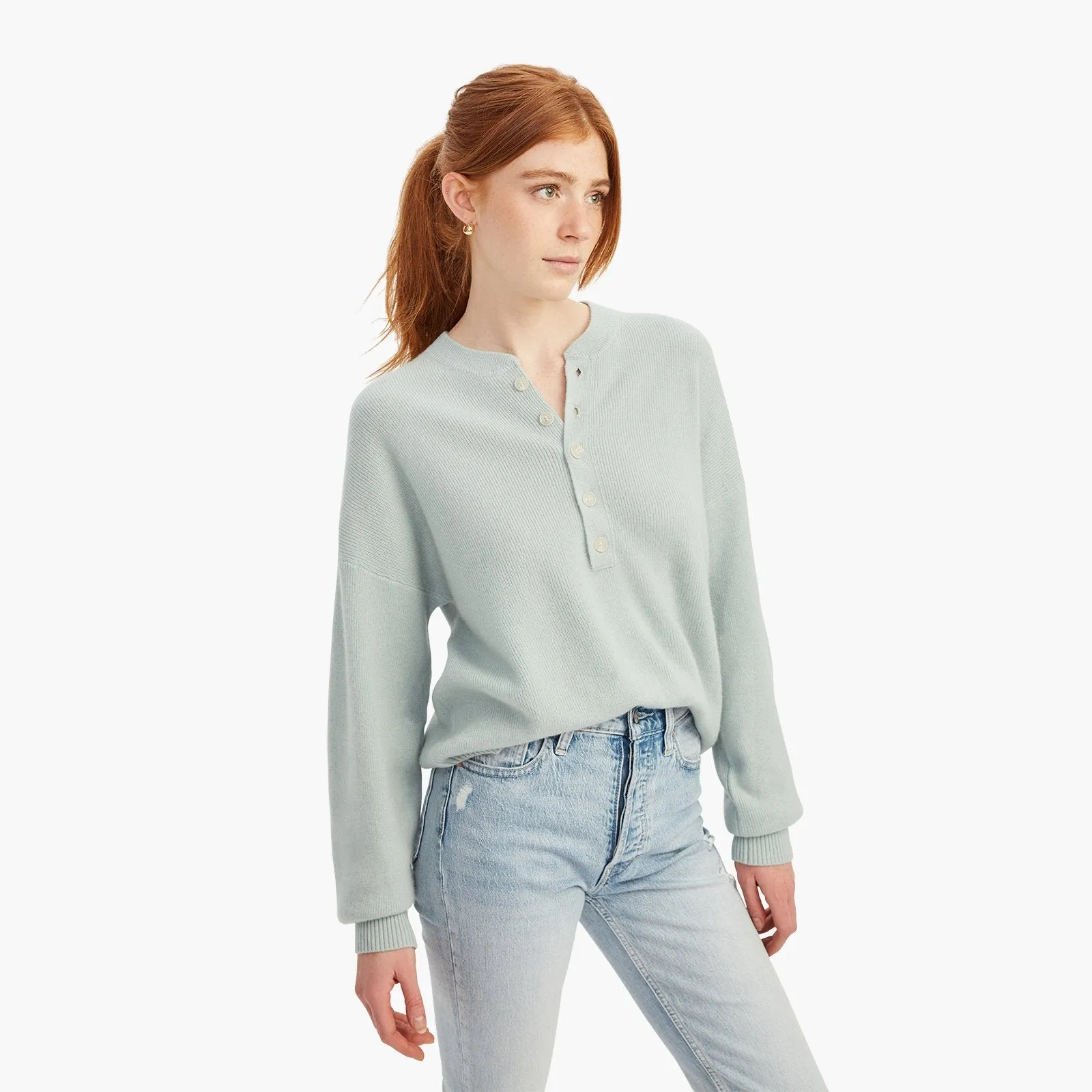 Ribbed Cashmere Henley Sweater