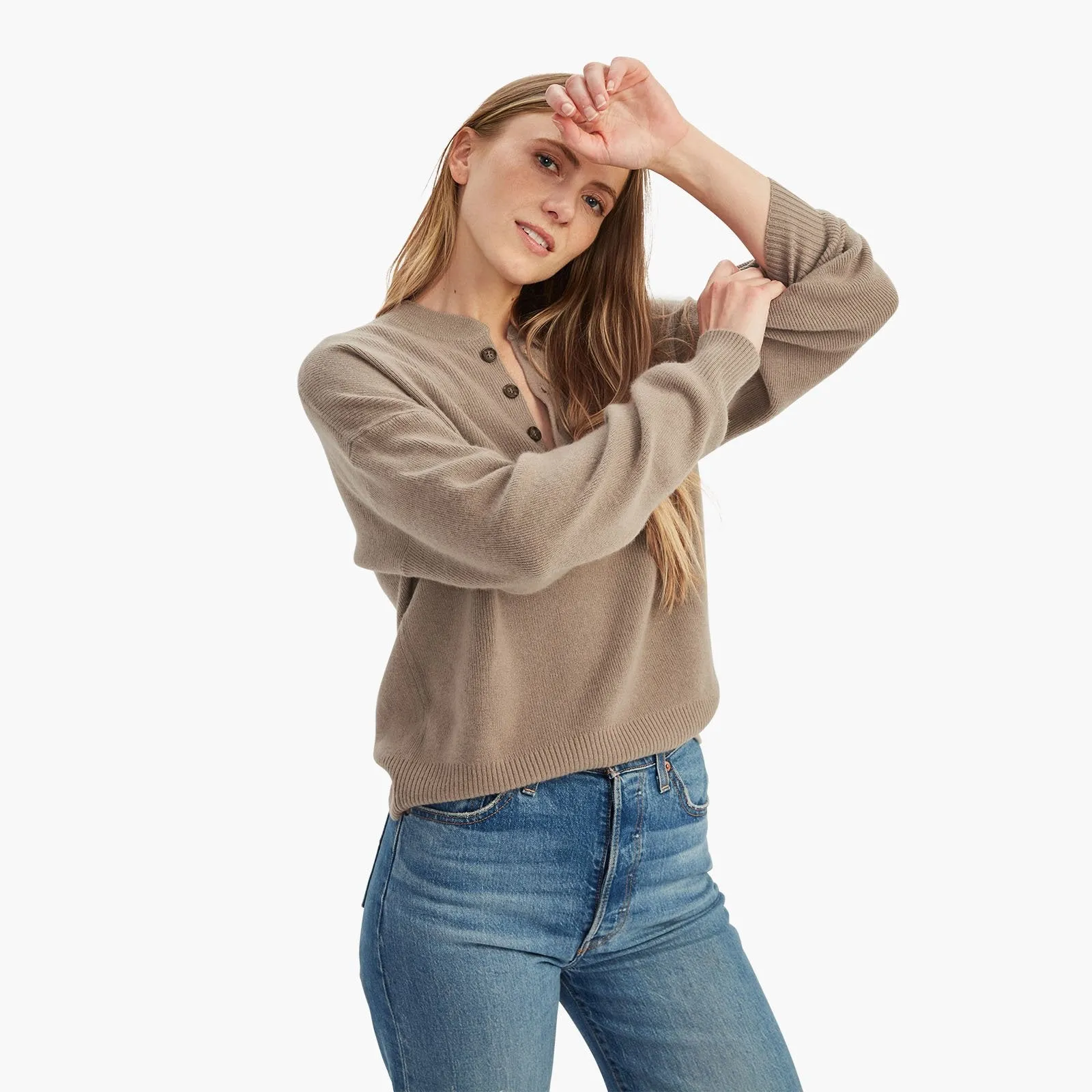 Ribbed Cashmere Henley Sweater