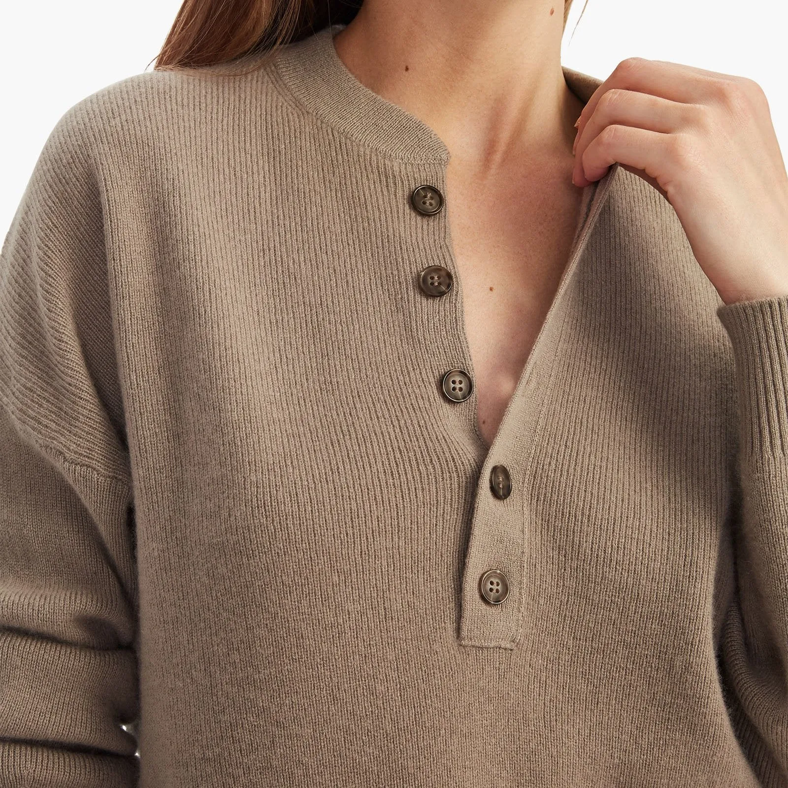 Ribbed Cashmere Henley Sweater