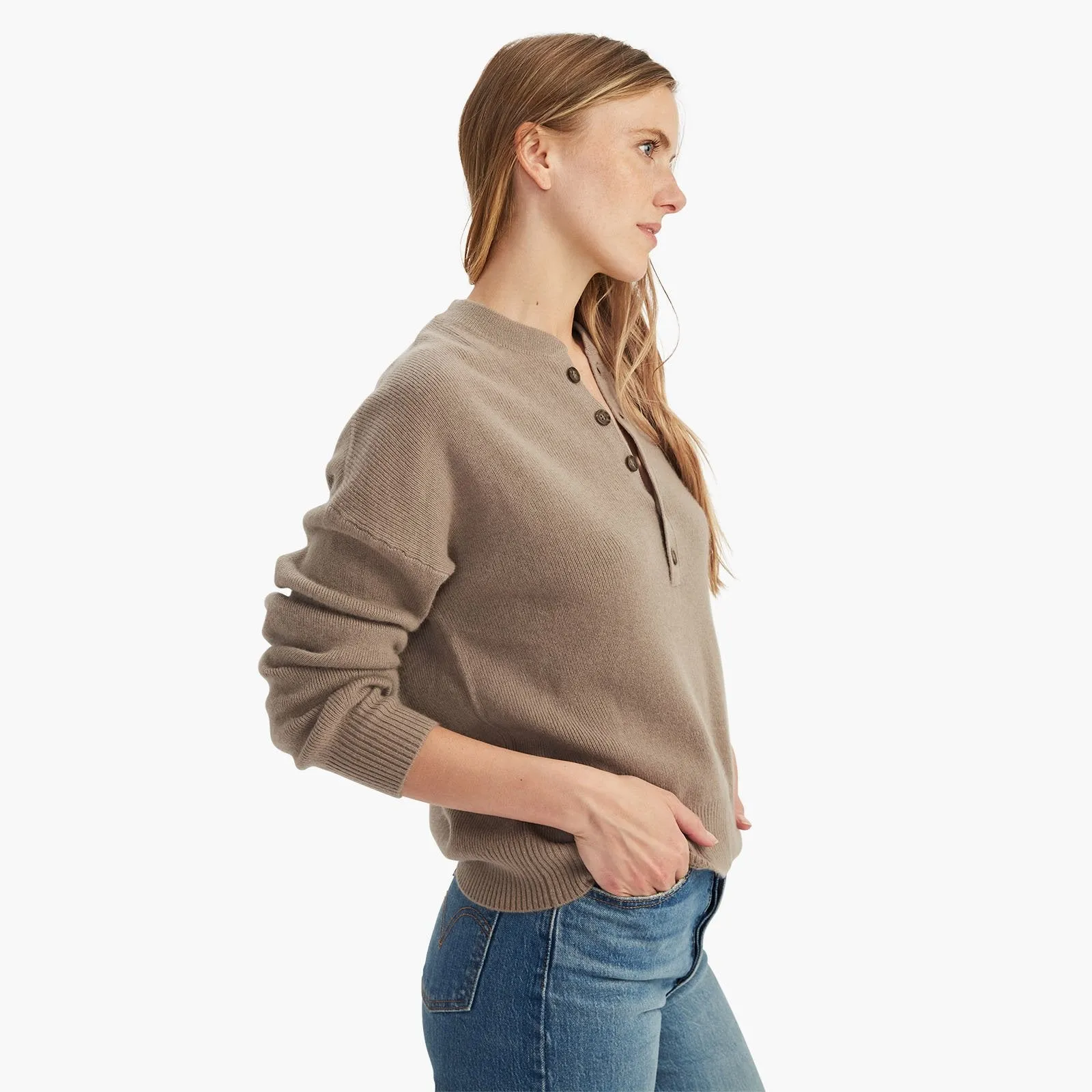 Ribbed Cashmere Henley Sweater