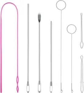 Drawstring Threader Tool Set, Stainless Steel Sewing Loop Turner Hooks with Latch, Flexible Drawstring Threader, Easy Rope Threader Clips for Jackets Coats Pants Hoodies Sweaters (8 Pack)