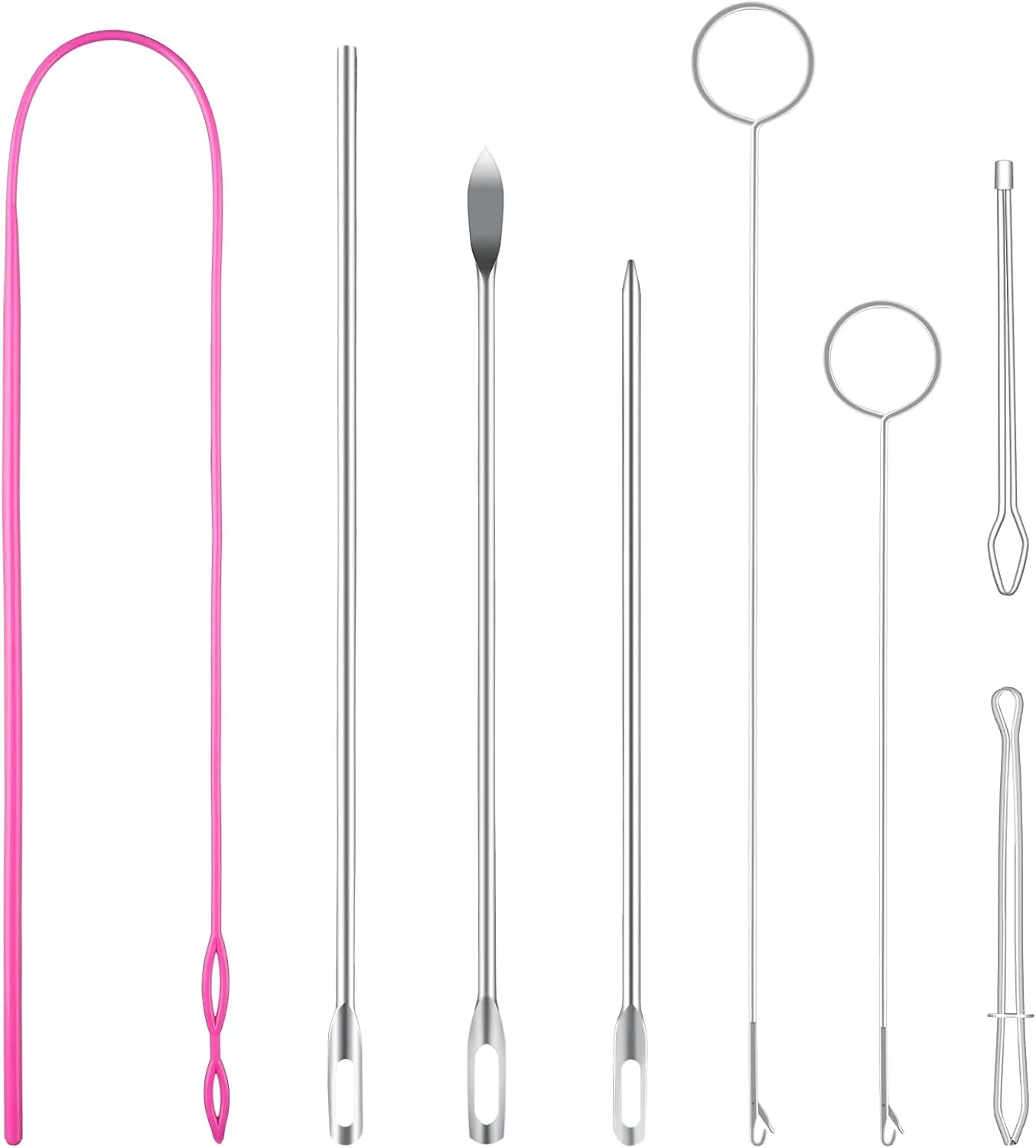 Drawstring Threader Tool Set, Stainless Steel Sewing Loop Turner Hooks with Latch, Flexible Drawstring Threader, Easy Rope Threader Clips for Jackets Coats Pants Hoodies Sweaters (8 Pack)