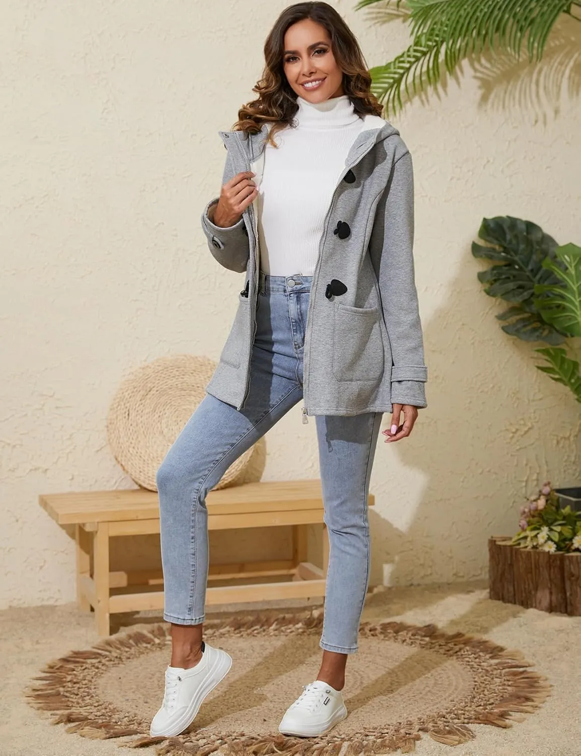 Gihuo Winter Jackets for Women Sherpa Lined Jacket Women Duffle Toggle Coat Hooded Fleece Jacket