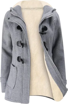 Gihuo Winter Jackets for Women Sherpa Lined Jacket Women Duffle Toggle Coat Hooded Fleece Jacket