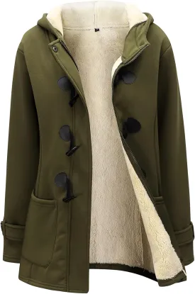 Gihuo Winter Jackets for Women Sherpa Lined Jacket Women Duffle Toggle Coat Hooded Fleece Jacket