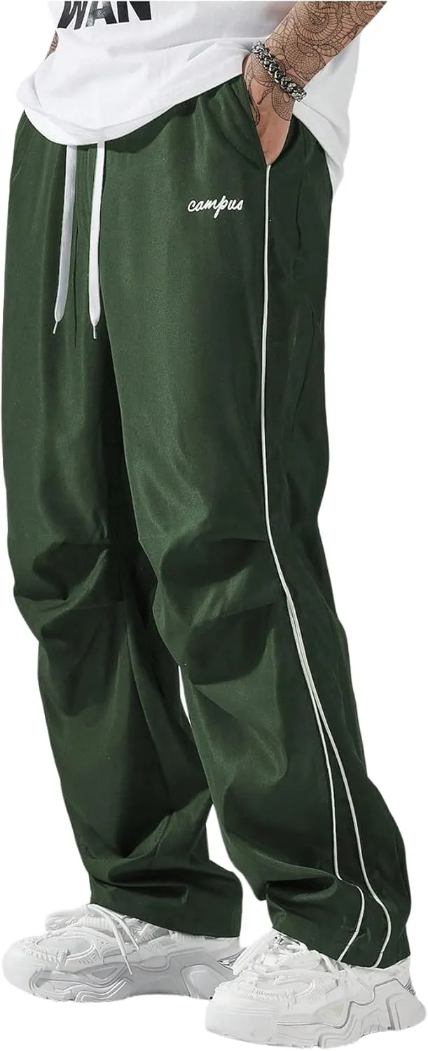 GORGLITTER Men's Lightweight Baggy Sweatpants Contrast Trim Letter Graphic Open Bottom Athletic Pants with Pockets
