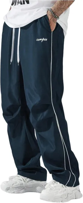 GORGLITTER Men's Lightweight Baggy Sweatpants Contrast Trim Letter Graphic Open Bottom Athletic Pants with Pockets