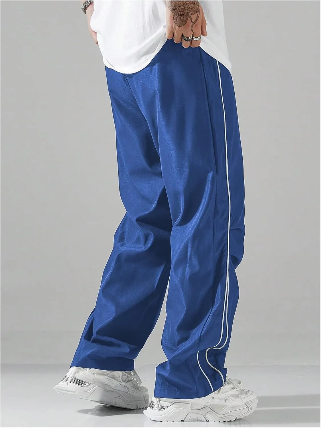GORGLITTER Men's Lightweight Baggy Sweatpants Contrast Trim Letter Graphic Open Bottom Athletic Pants with Pockets