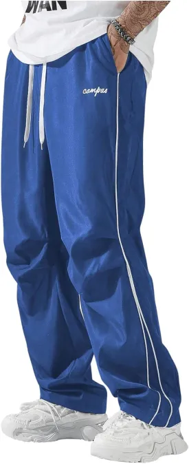 GORGLITTER Men's Lightweight Baggy Sweatpants Contrast Trim Letter Graphic Open Bottom Athletic Pants with Pockets