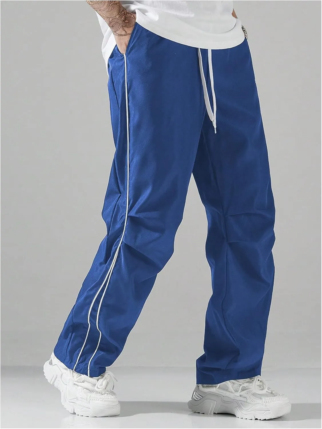 GORGLITTER Men's Lightweight Baggy Sweatpants Contrast Trim Letter Graphic Open Bottom Athletic Pants with Pockets