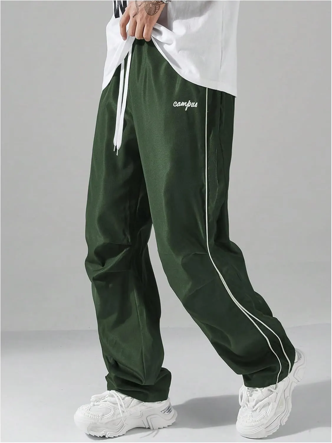 GORGLITTER Men's Lightweight Baggy Sweatpants Contrast Trim Letter Graphic Open Bottom Athletic Pants with Pockets