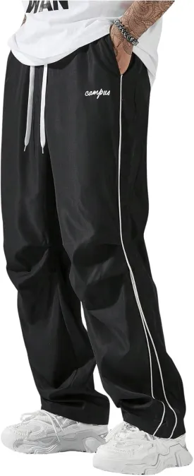 GORGLITTER Men's Lightweight Baggy Sweatpants Contrast Trim Letter Graphic Open Bottom Athletic Pants with Pockets