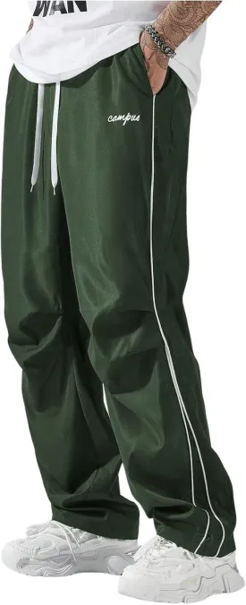 GORGLITTER Men's Lightweight Baggy Sweatpants Contrast Trim Letter Graphic Open Bottom Athletic Pants with Pockets