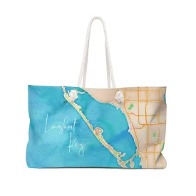Longboat Key Watercolor Map Weekender Bag with Tranquil Waters Back