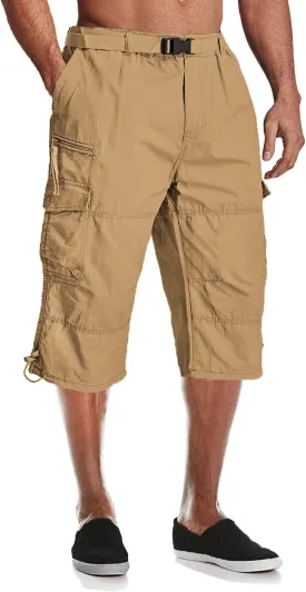MAGCOMSEN Mens Cargo Shorts Long Capri Elastic Below The Knee 3/4 Cotton Casual Summer Shorts with Pockets