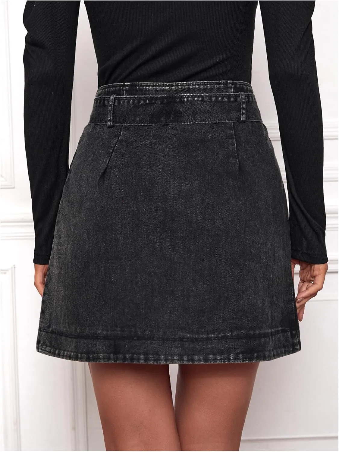 MakeMeChic Women's Denim Skirt Wrap Belted Y2K Mini Jean Skirt with Pockets