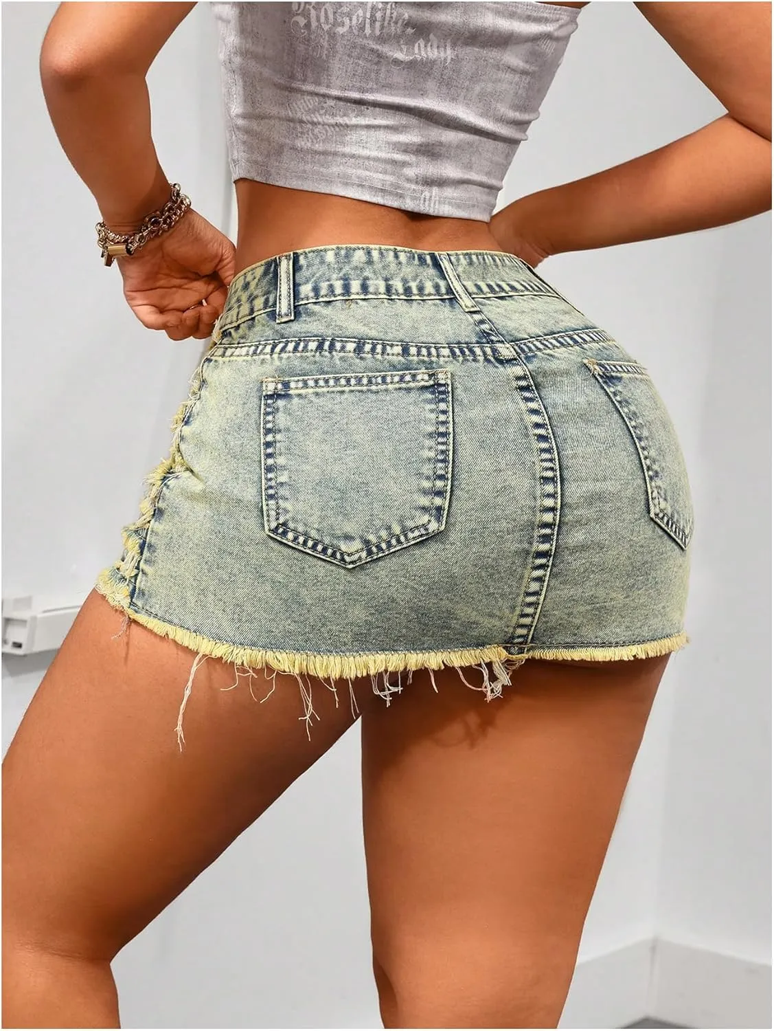 MakeMeChic Women's Summer Y2K Mini Jean Skirt Drop Waisted Distressed Bodycon Denim Skirts