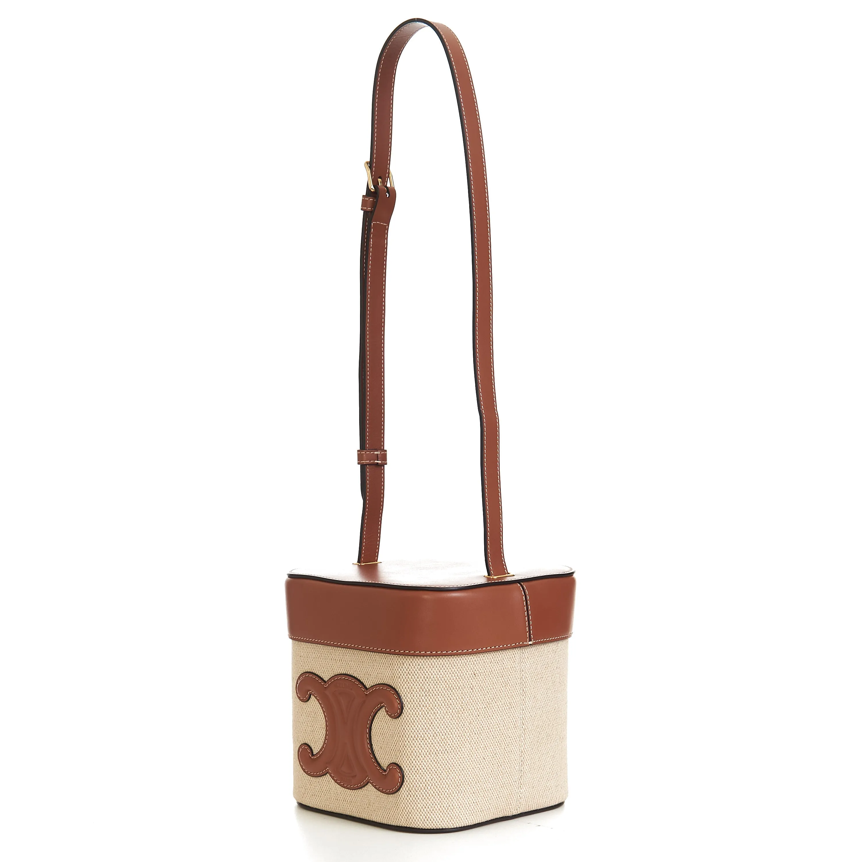 Medium Box Cuir Triomphe In Natural Textile & Tan Calfskin