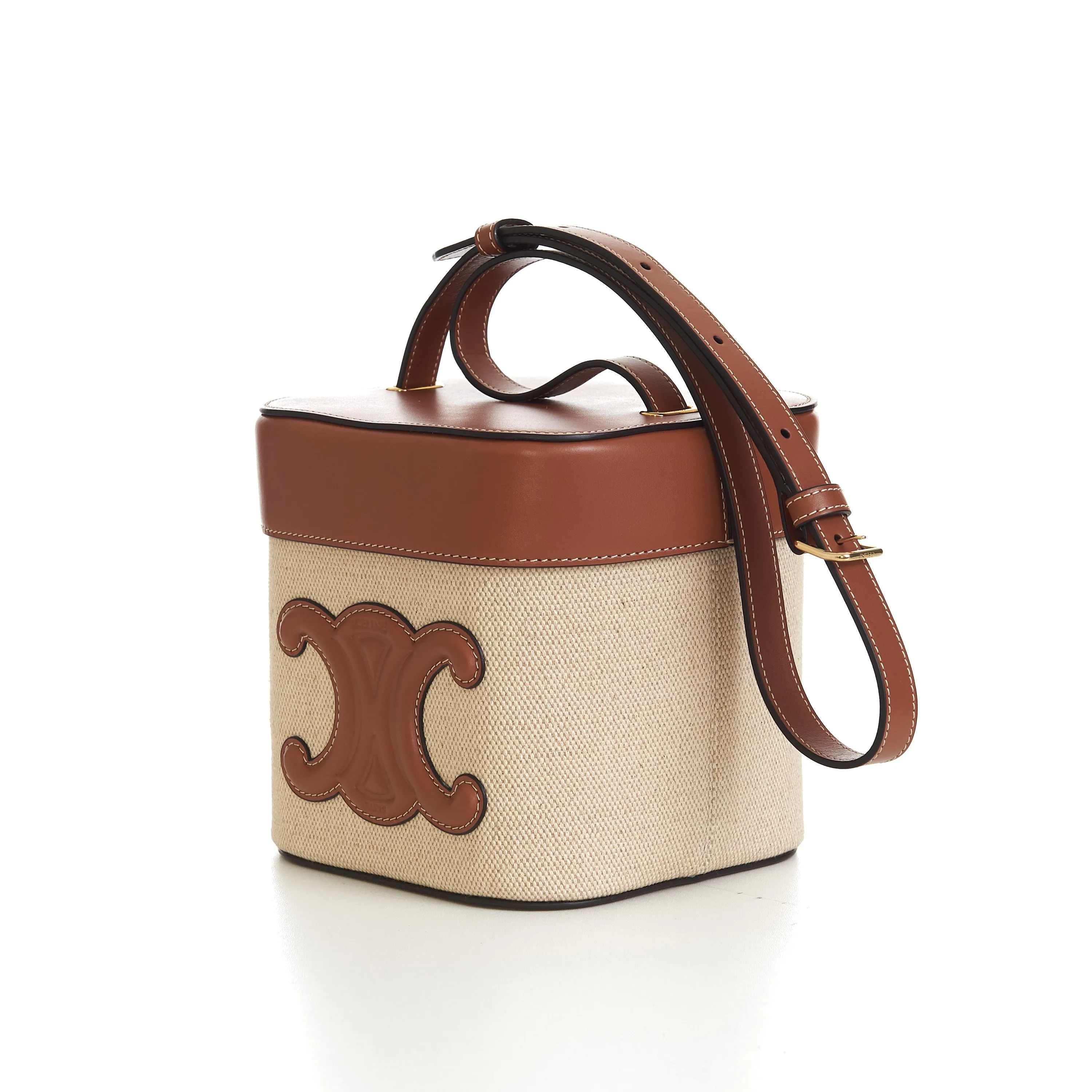 Medium Box Cuir Triomphe In Natural Textile & Tan Calfskin