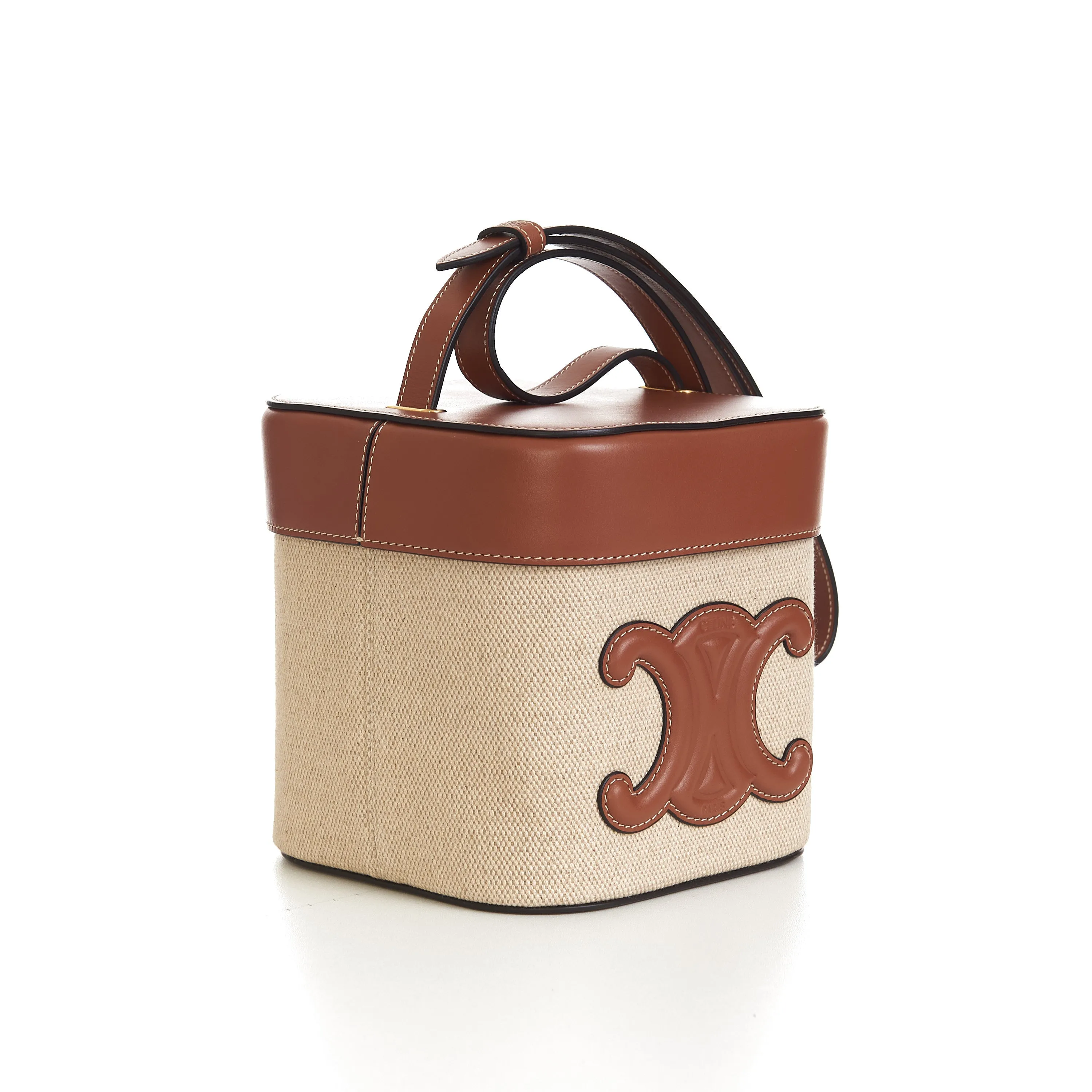Medium Box Cuir Triomphe In Natural Textile & Tan Calfskin