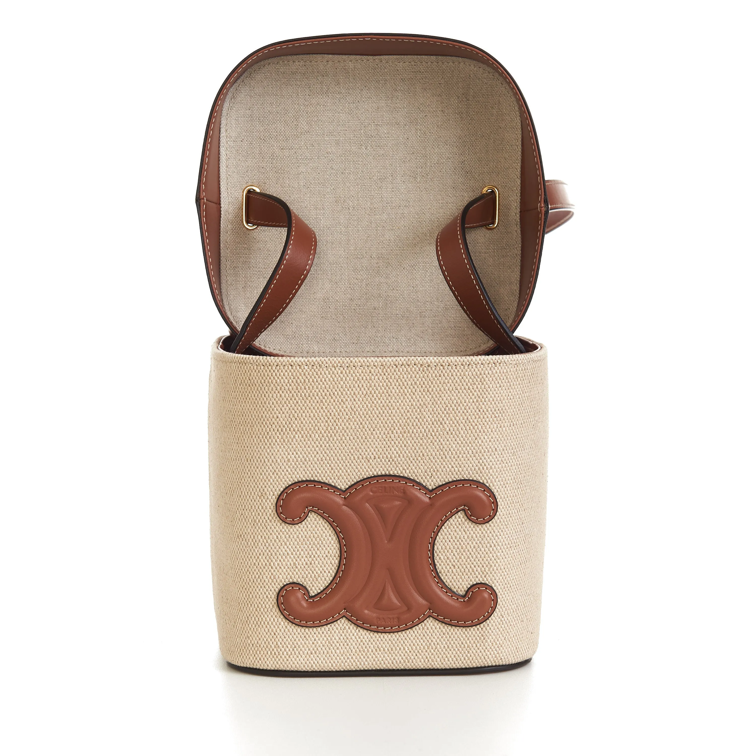 Medium Box Cuir Triomphe In Natural Textile & Tan Calfskin