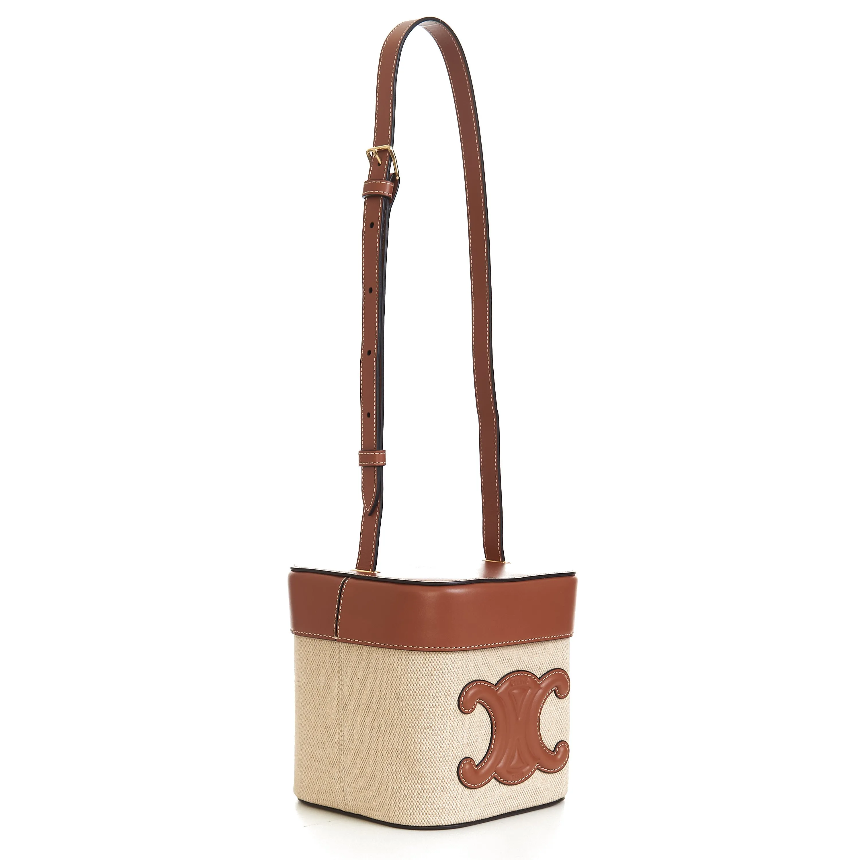 Medium Box Cuir Triomphe In Natural Textile & Tan Calfskin