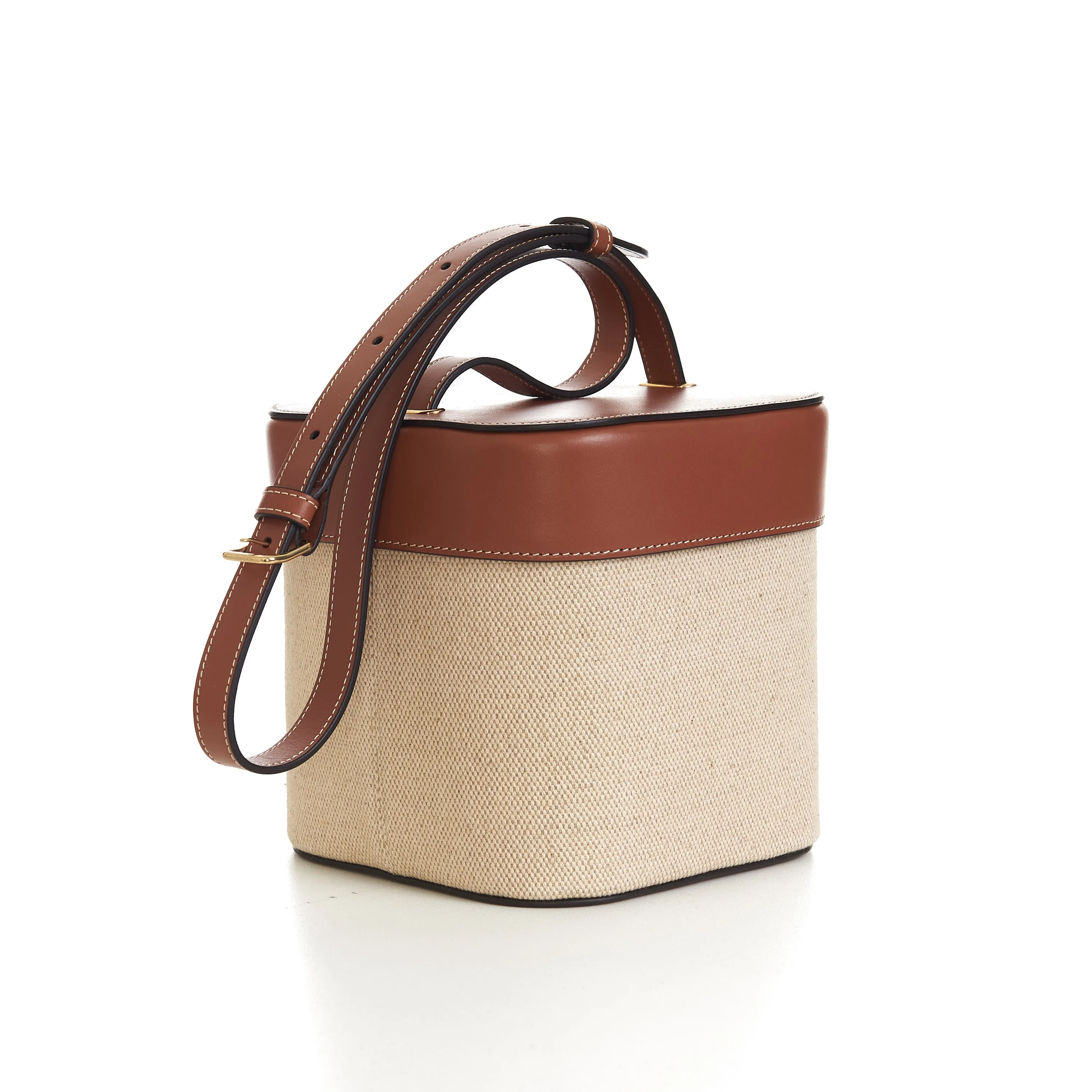 Medium Box Cuir Triomphe In Natural Textile & Tan Calfskin