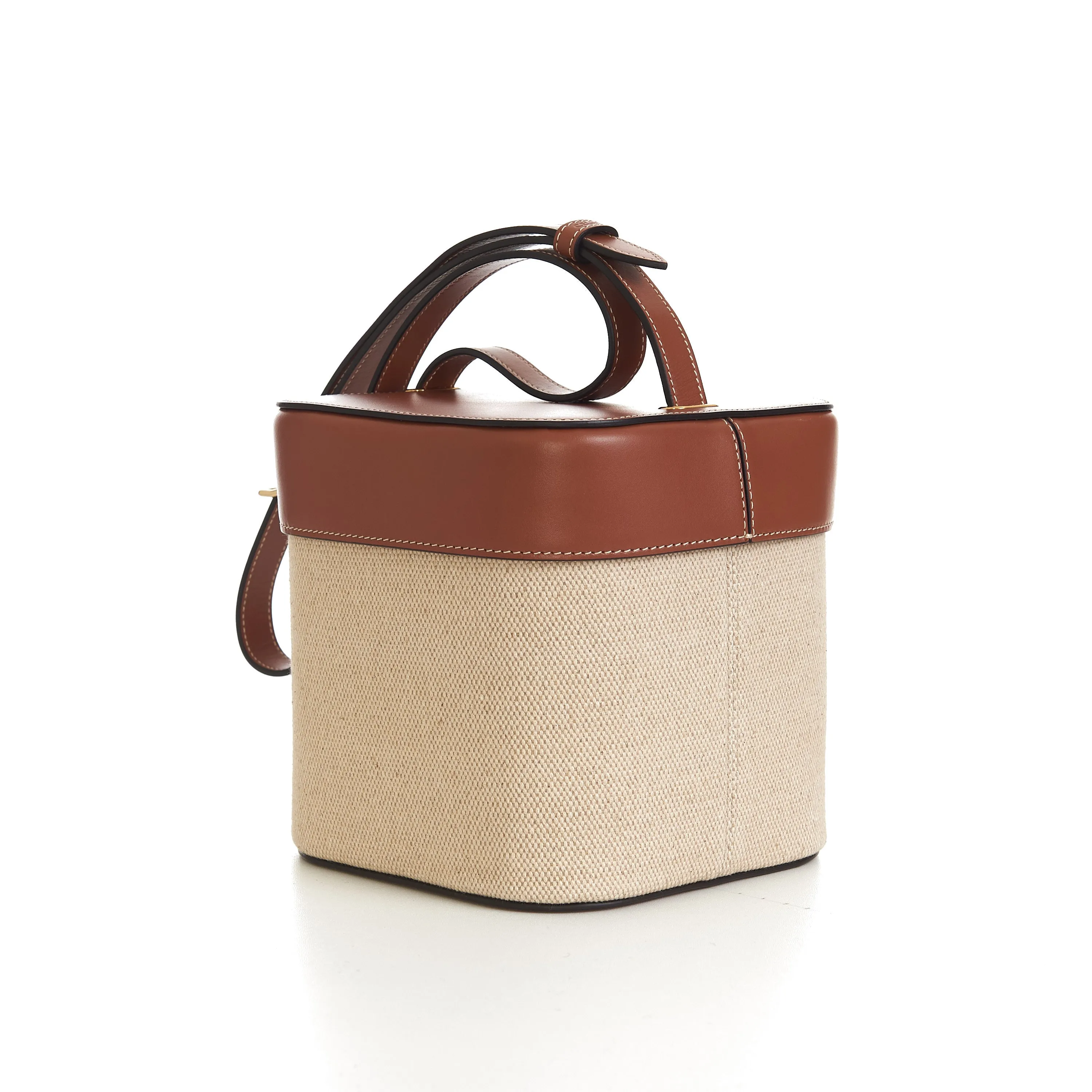Medium Box Cuir Triomphe In Natural Textile & Tan Calfskin