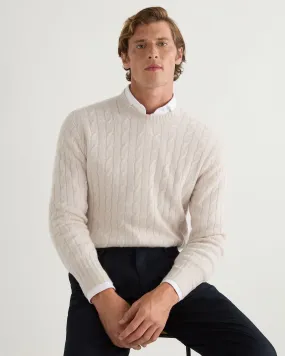 Mens Frost White Thames Cable Knit Cashmere Sweater