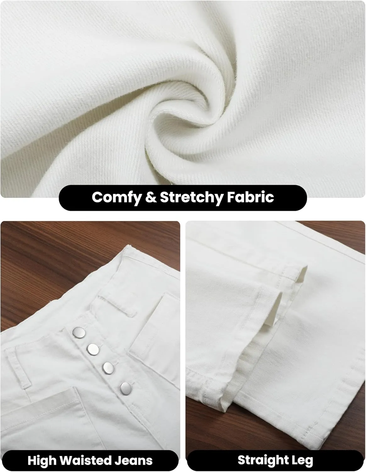 Omoone Wide Leg Jeans for Women High Waisted Stretchy Straight Leg Cropped Denim Pants Buttoned Baggy with Patch Pockets