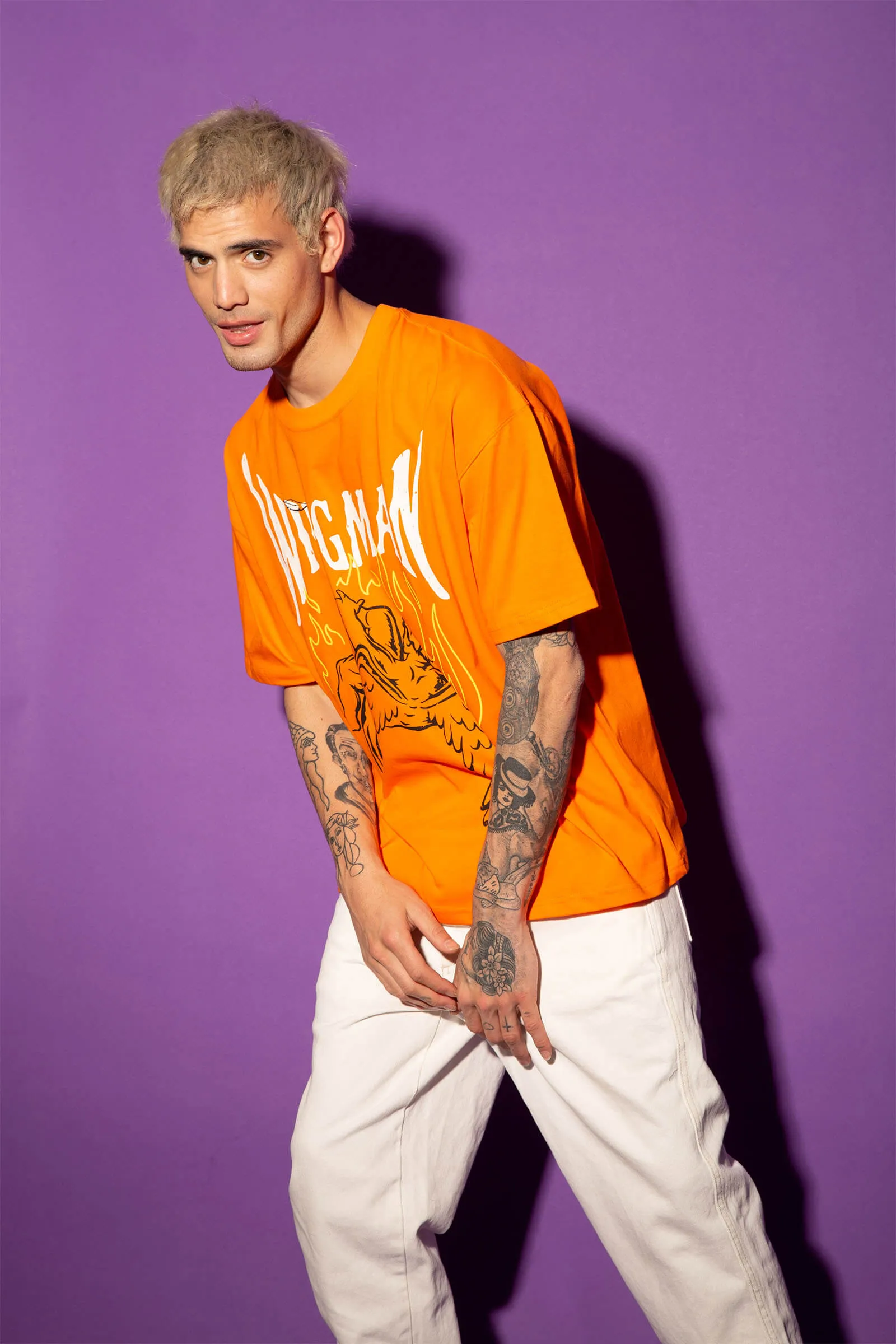 Stylish Orange Wingman Oversized Graphic T-Shirt for Ultimate Comfort and Trendy Fashion