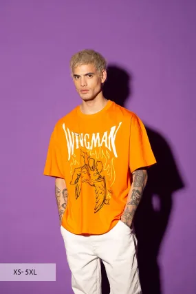 Stylish Orange Wingman Oversized Graphic T-Shirt for Ultimate Comfort and Trendy Fashion