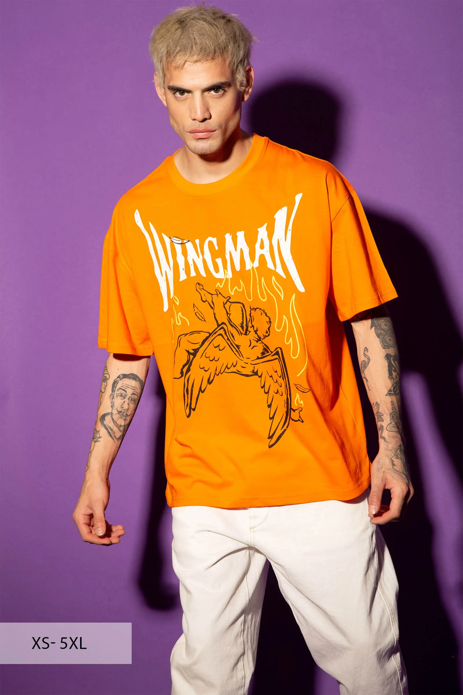 Stylish Orange Wingman Oversized Graphic T-Shirt for Ultimate Comfort and Trendy Fashion