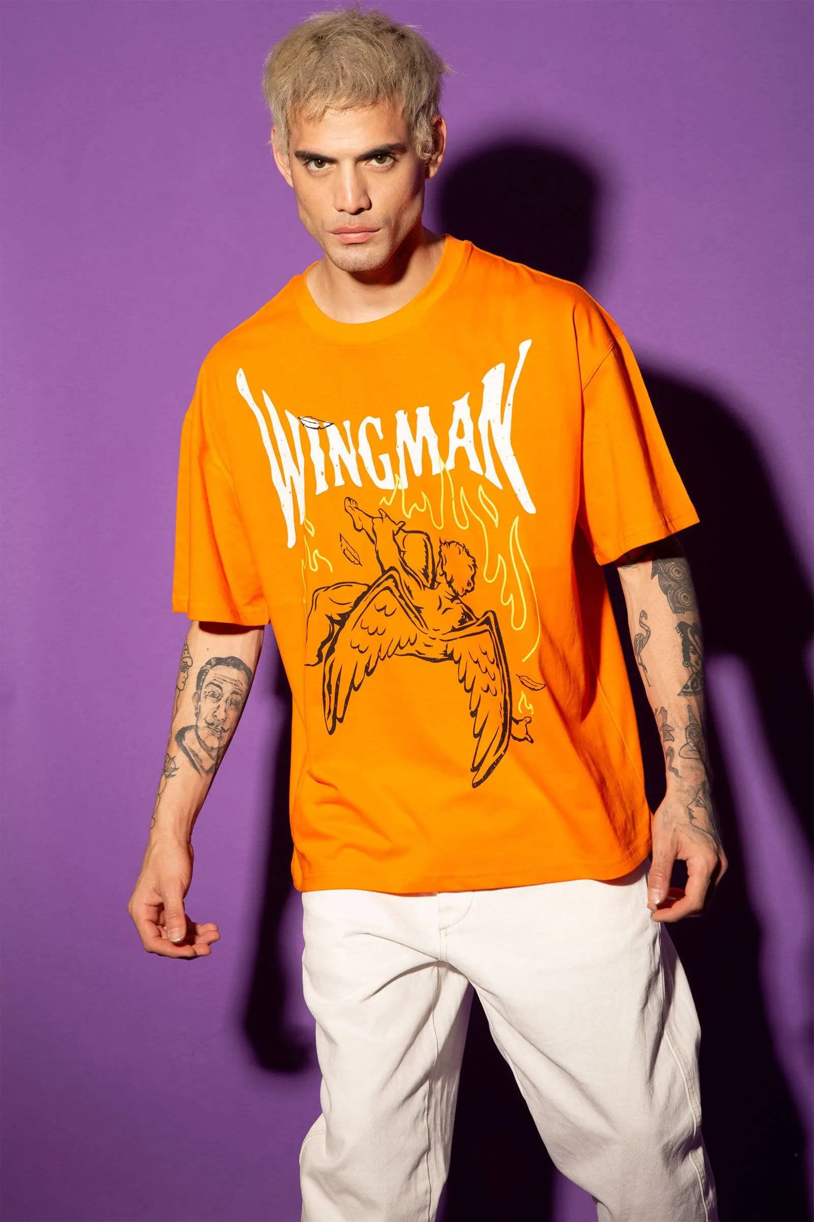 Stylish Orange Wingman Oversized Graphic T-Shirt for Ultimate Comfort and Trendy Fashion