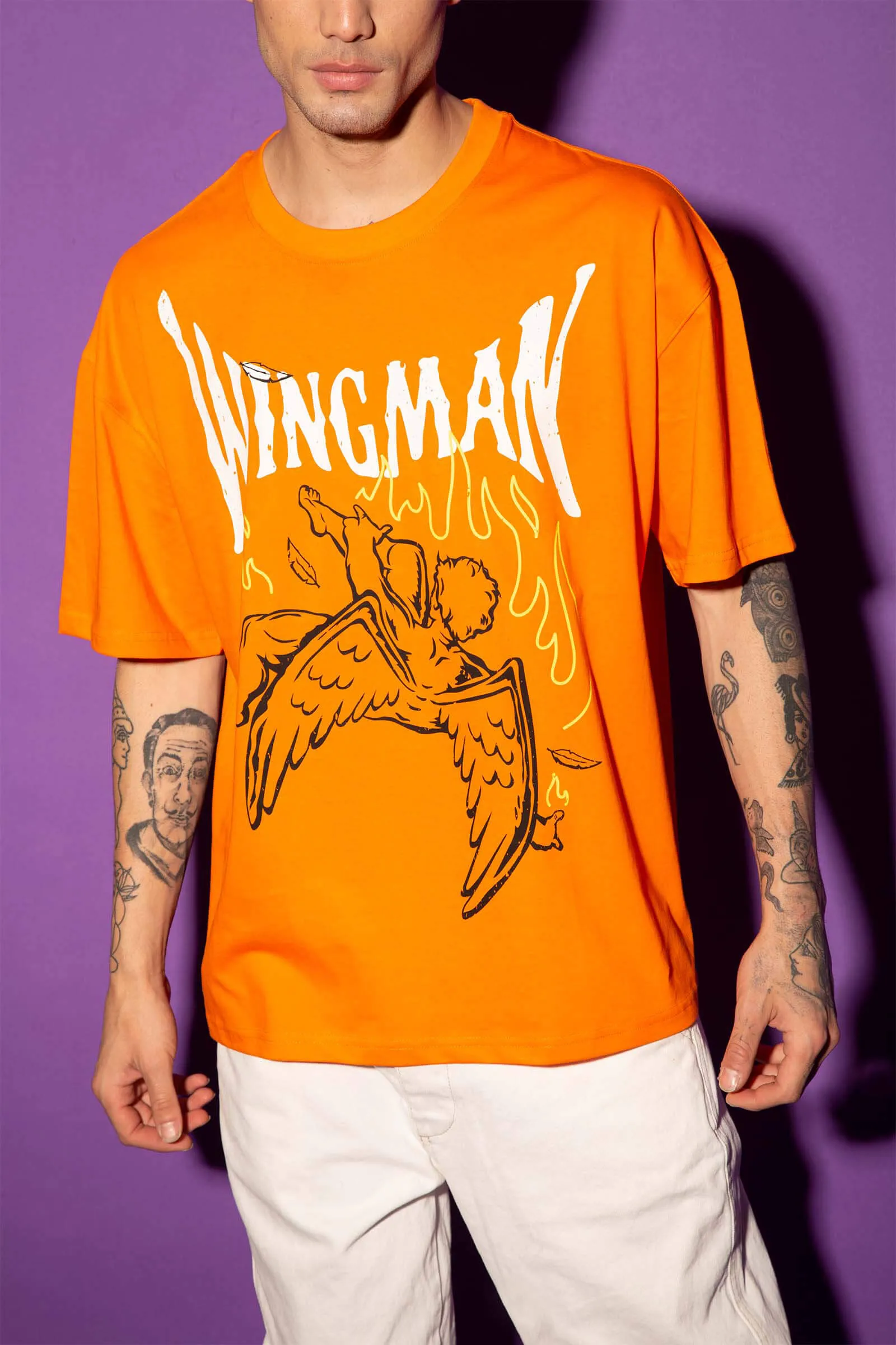 Stylish Orange Wingman Oversized Graphic T-Shirt for Ultimate Comfort and Trendy Fashion