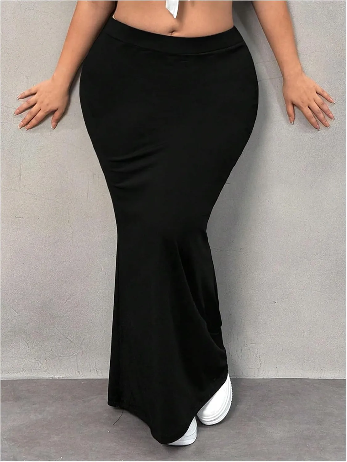 OYOANGLE Women's Plus Size Elastic High Waist Maxi Skirt Summer Casual Bodycon Pencil Skirts