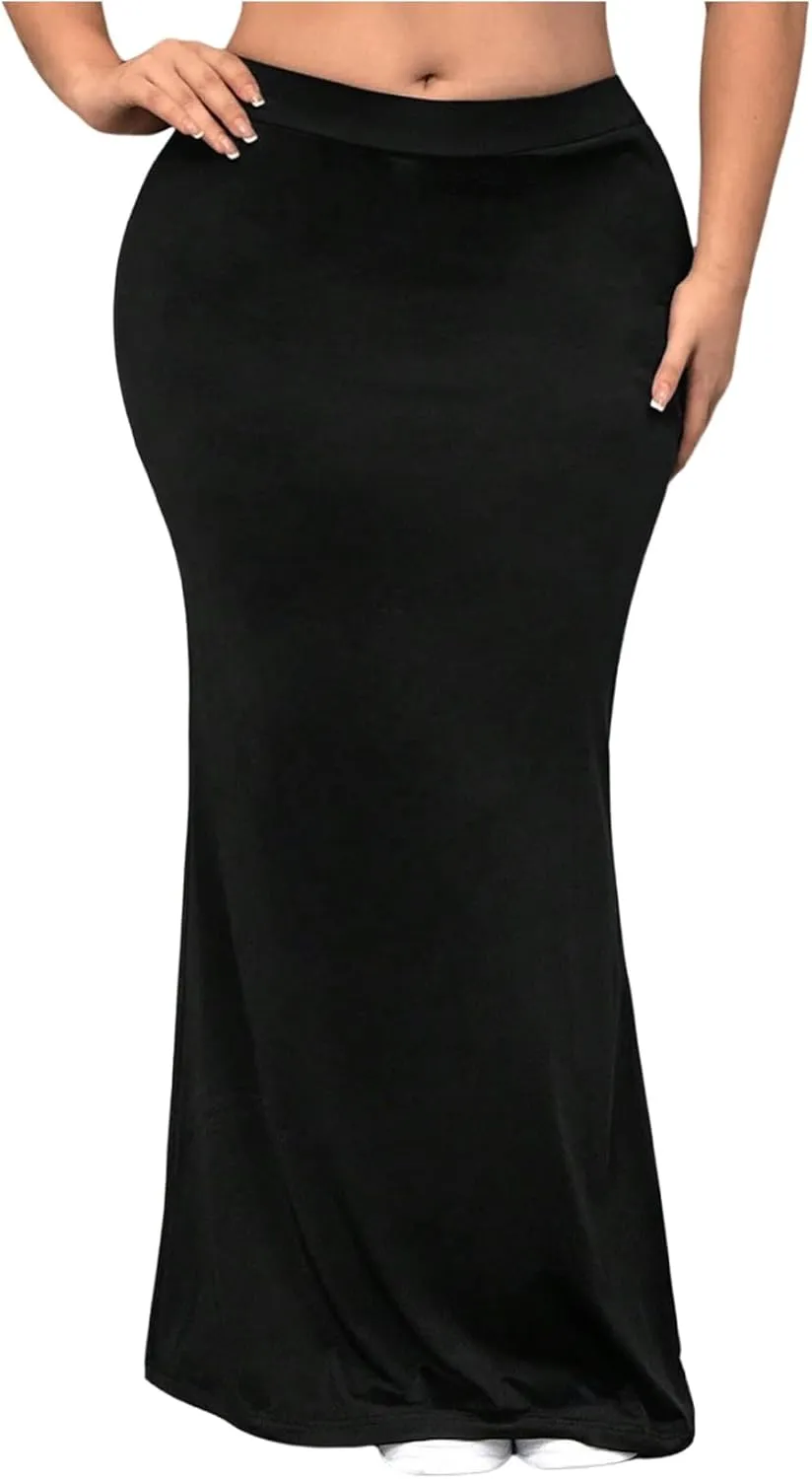 OYOANGLE Women's Plus Size Elastic High Waist Maxi Skirt Summer Casual Bodycon Pencil Skirts