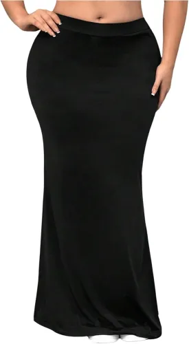 OYOANGLE Women's Plus Size Elastic High Waist Maxi Skirt Summer Casual Bodycon Pencil Skirts
