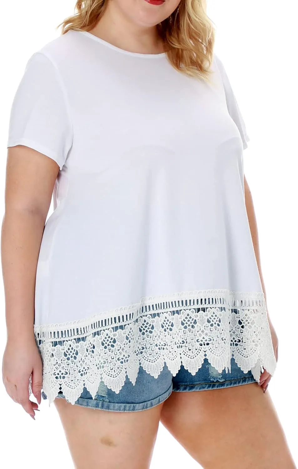 Plus Size Tunic Tops for Women Blouses Shirt Loose Fit Lace Extender Short Sleeve Halloween
